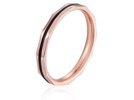 18K Rose Gold-Plated Enamel-Stripe Band Ring For Sale