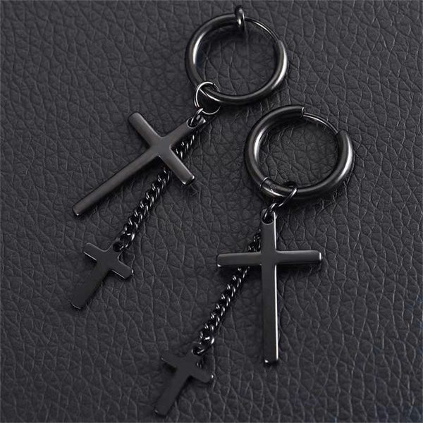 Black Chain Cross Huggie Earrings Supply