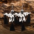 Black & Wood Silver-Plated Cow-Print Scarecrow Drop Earrings For Sale