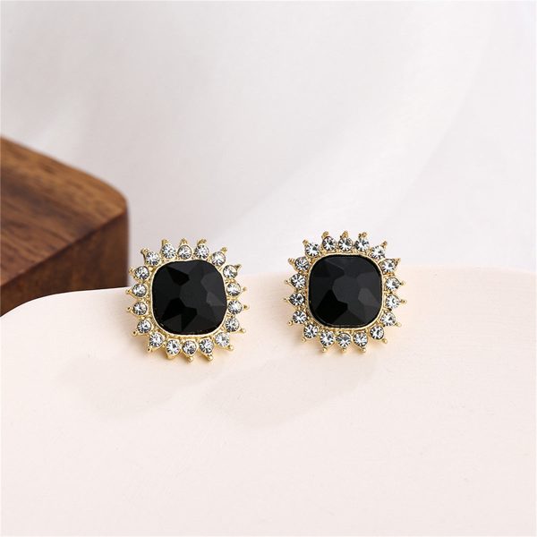 Black Crystal & 18K Gold-Plated Square Halo Stud Earrings Online Sale