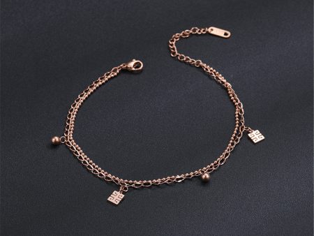 18K Rose Gold Chinese Letter Charm Layer Anklet For Discount