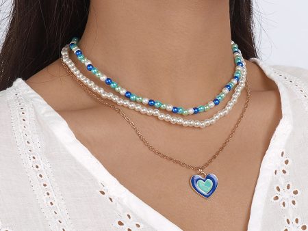 Blue Enamel & Pearl 18K Gold-Plated Heart Pendant Necklace Set Online Hot Sale