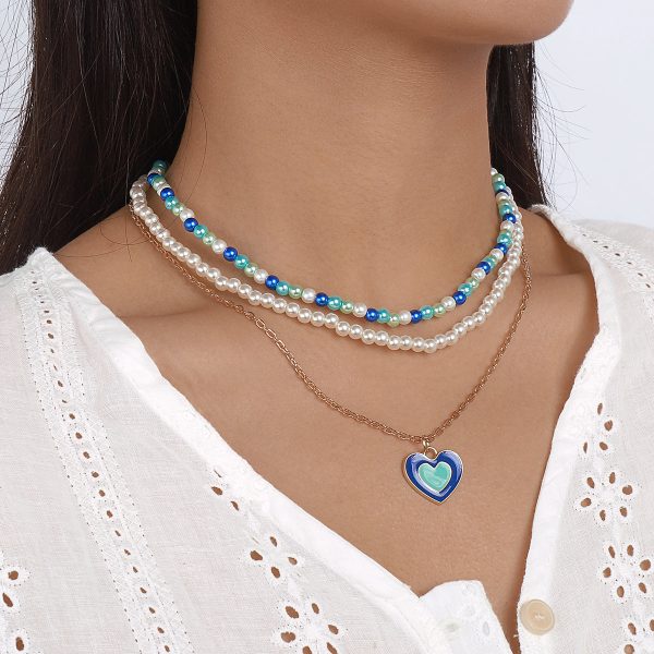 Blue Enamel & Pearl 18K Gold-Plated Heart Pendant Necklace Set Online Hot Sale