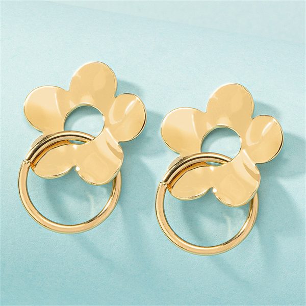 18K Gold-Plated Flower Circle Drop Earrings Fashion