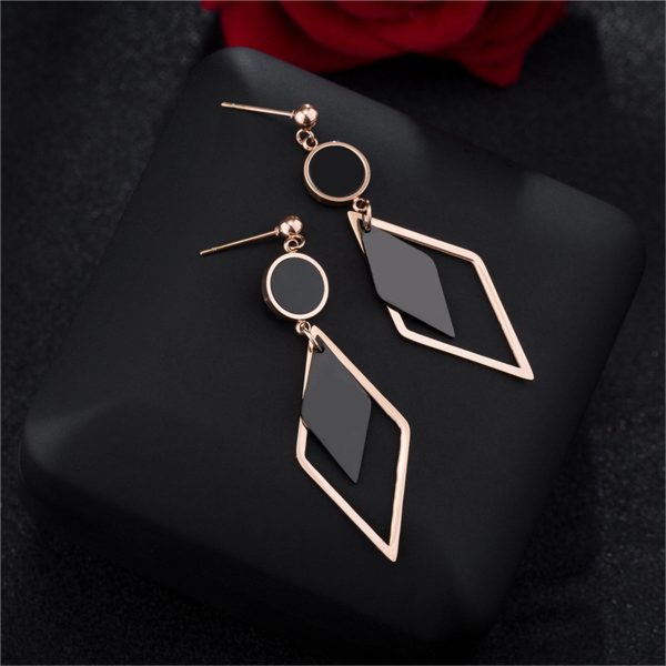 Black Acrylic & 18K Rose Gold-Plated Stacked Rhombus Drop Earrings Online