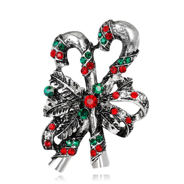 Red Cubic Zirconia & Silver-Plated Candy Cane Botany Brooch Sale