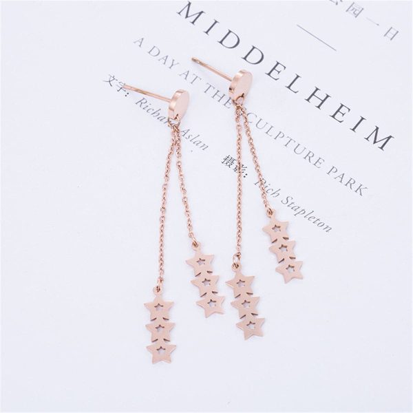 18K Rose Gold-Plated Linking Star Tassel Drop Earrings For Discount