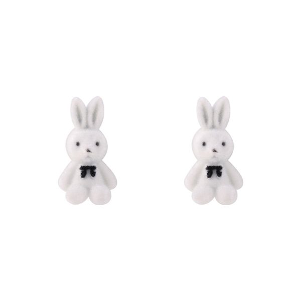 White Gabardine & Silver-Plated Rabbit Stud Earrings Cheap