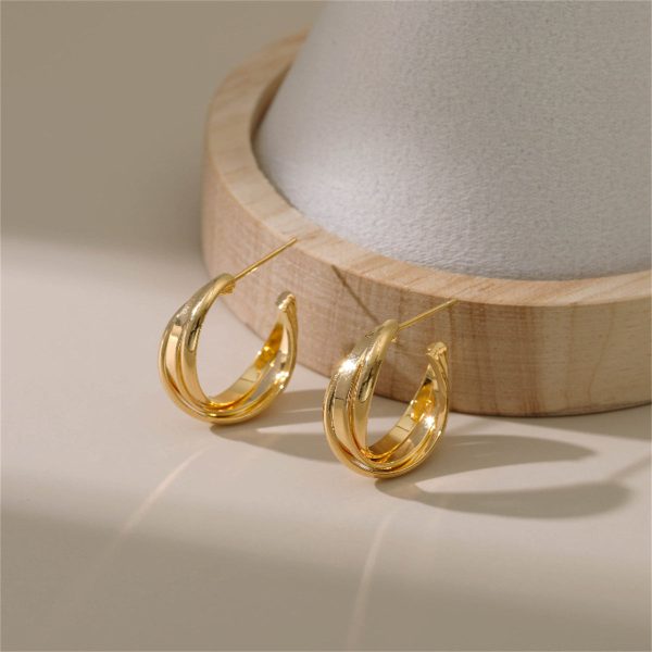 18K Gold-Plated Twisted Layered Huggie Earrings on Sale