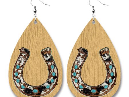 Tan & Teal Horseshoe Teardrop Earrings Online