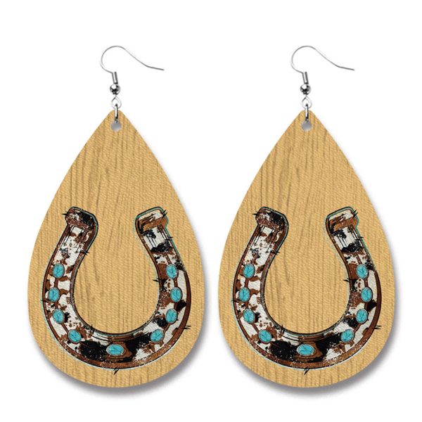 Tan & Teal Horseshoe Teardrop Earrings Online