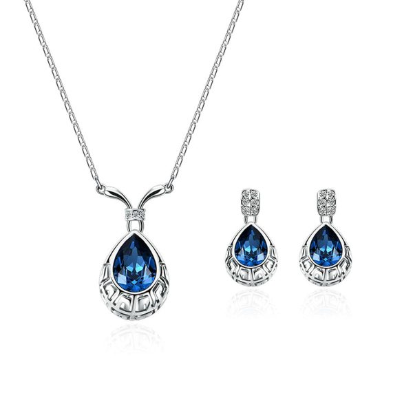 Blue & Silver-Plated Greek Key Pendant Necklace & Drop Earrings For Cheap