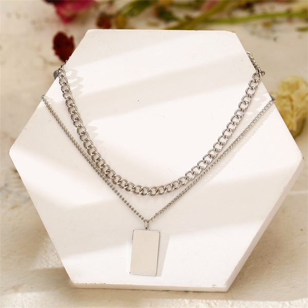 Silver-Plated Rectangle Layered Pendant Necklace Supply