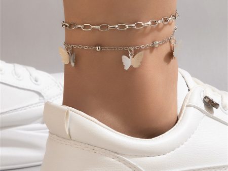 Silver-Plated Butterfly Station Chain Anklet Set For Sale