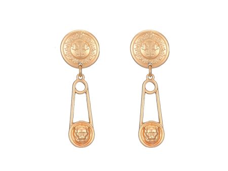 18K Gold-Plated Lion Pin Drop Earrings For Discount