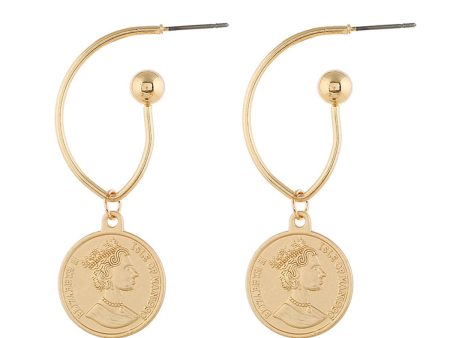 18K Gold-Plated Queen Coin Drop Earrings Discount