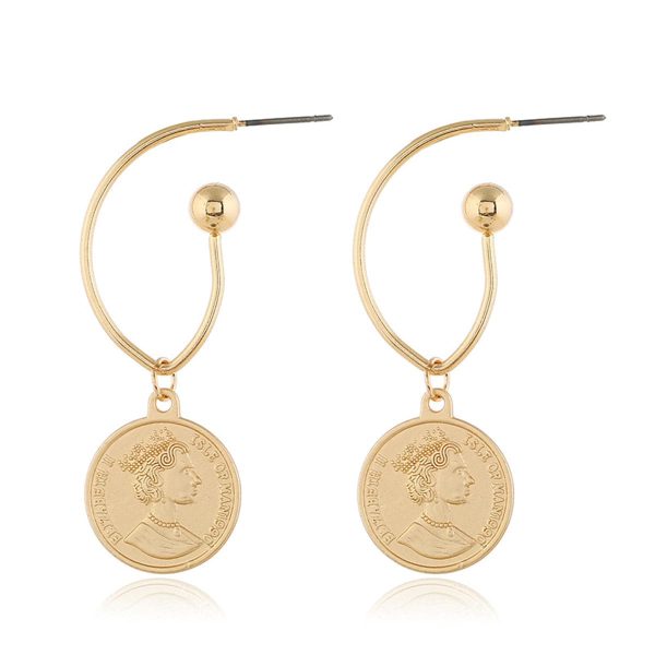 18K Gold-Plated Queen Coin Drop Earrings Discount