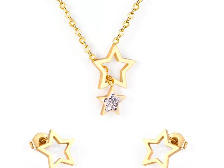 Clear Cubic Zirconia & 18K Gold-Plated Star Stud Earrings & Lariat Necklace For Sale