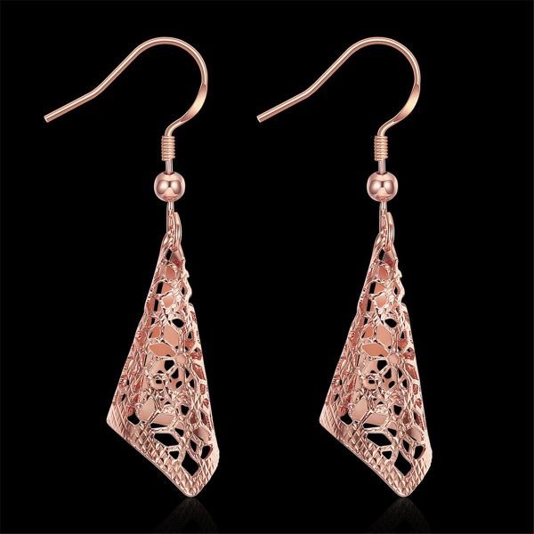 18K Rose Gold Plated Romantic Filigree Drop Earrings Online Hot Sale