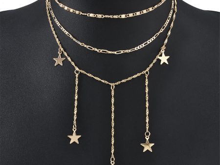 18K Gold-Plated Star Drop Layered Choker Necklace Supply