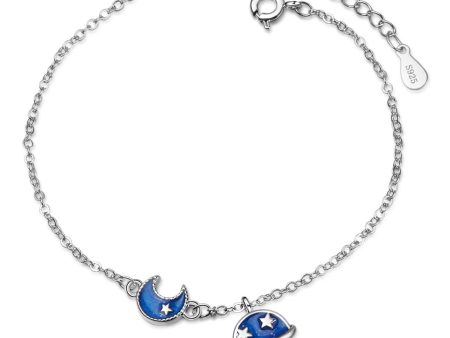 Silver-Plated & Blue Planet & Moon Charm Bracelet Supply