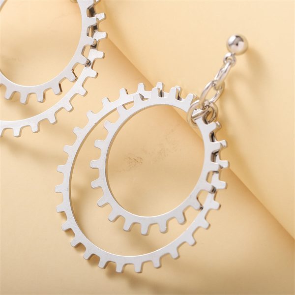 Silver-Plated Gear Drop Earring For Cheap