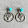 Turquoise & Silver-Plated Cactus Drop Earrings Fashion