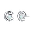 White Opal & Silver-Plated Star Moon Stud Earrings Fashion