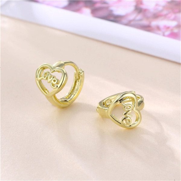 18K Gold-Plated Heart  Love  Huggie Earrings Fashion