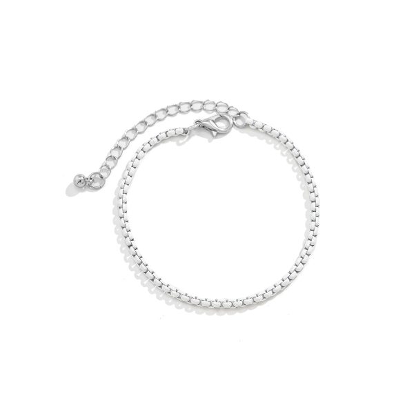 White Enamel & Silver-Plated Chain Bracelet For Cheap