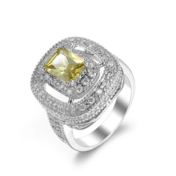 Yellow Crystal & Cubic Zircon Layered Halo Ring Hot on Sale