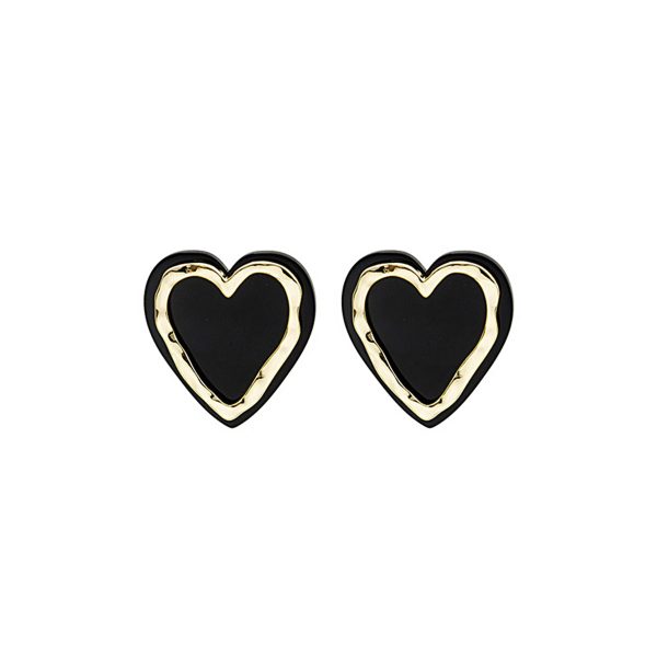 Black Acrylic & 18K Gold-Plated Heart Stud Earrings on Sale