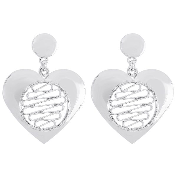 Silver-Plated Open Stripped Heart Drop Earrings Online