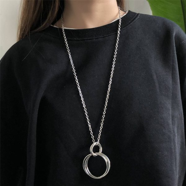 Silver-Plated Interlocked Circle Pendant Necklace on Sale