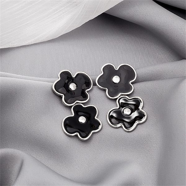 Black Enamel & Silver-Plated Floral Double-Bloom Dangle Earrings Sale