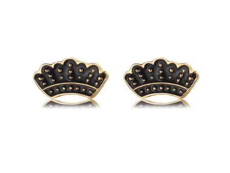 18K Gold-Plated & Black Enamel Crown Stud Earrings Cheap