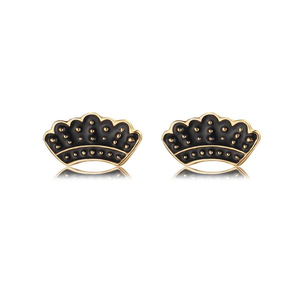 18K Gold-Plated & Black Enamel Crown Stud Earrings Cheap