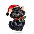 18K Gold-Plated & Cubic Zirconia Hatted Black Cat Brooch Online now