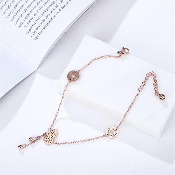 18K Rose Gold-Plated Calabash & Coin Charm Anklet Online Hot Sale