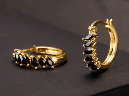 Black Crystal & 18K Gold-Plated Marquise-Cut Huggie Earrings Supply