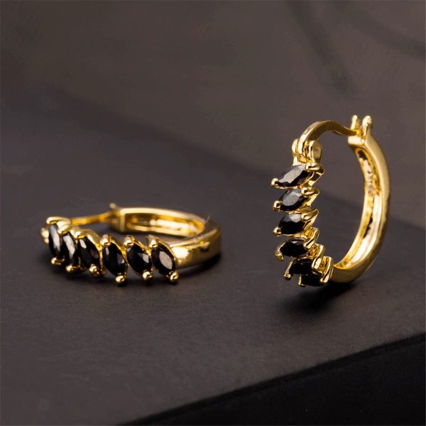 Black Crystal & 18K Gold-Plated Marquise-Cut Huggie Earrings Supply