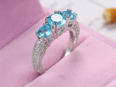 Sea Blue Crystal & Silver-Plated Three-Stone Ring Online Sale