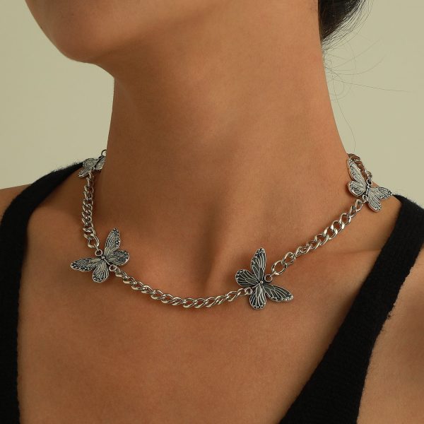 Silver-Plated Butterfly Cuban Chain Necklace Online