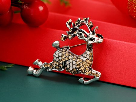 Cubic Zirconia & Silver-Plated Reindeer Brooch Hot on Sale