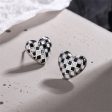 Black & White Checkerboard Heart Stud Earrings Supply