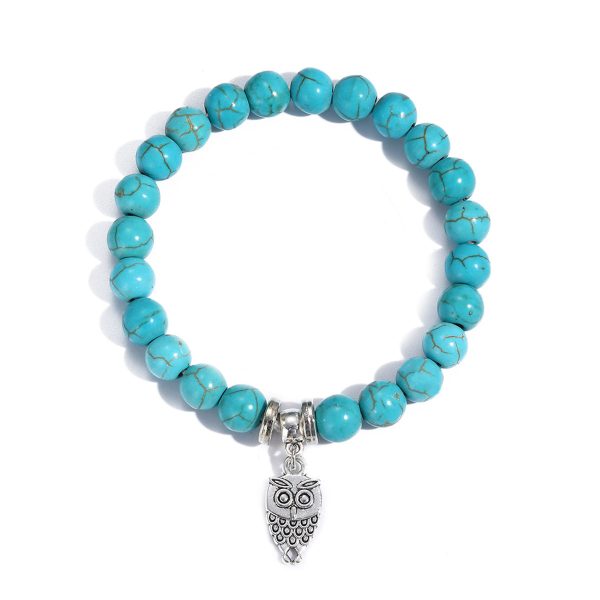 Turquoise & Silver-Plated Owl Charm Stretch Bracelet Discount