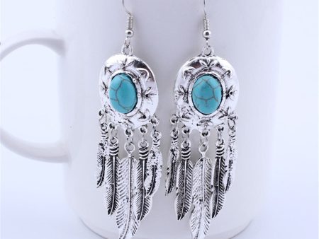 Turquoise & Silver-Plated Feather Drop Earrings For Discount