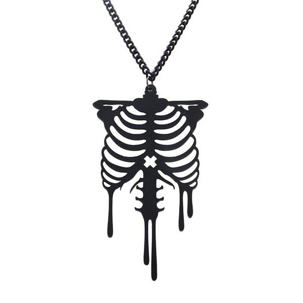 Black Ribcage Pendant Necklace Sale