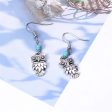 Turquoise & Silver-Plated Owl Drop Earrings For Sale