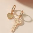 18K Gold-Plated  Love  Key Heart Asymmetric Huggie Earrings Hot on Sale